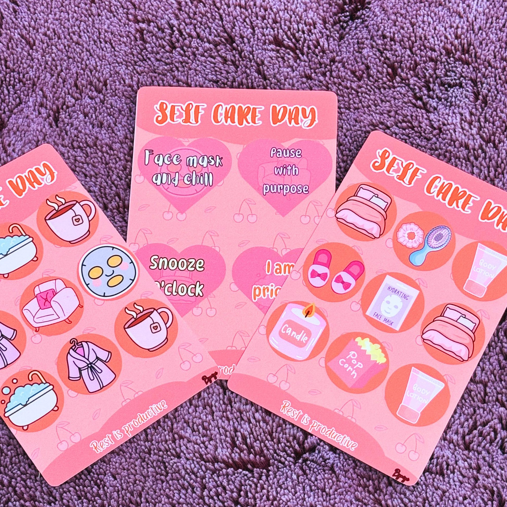 Self Care Day Stickers, journaling and mental wellness planning, 3pcs Set Stickers, Rest and Productivity Stickers, Custom made Stickers