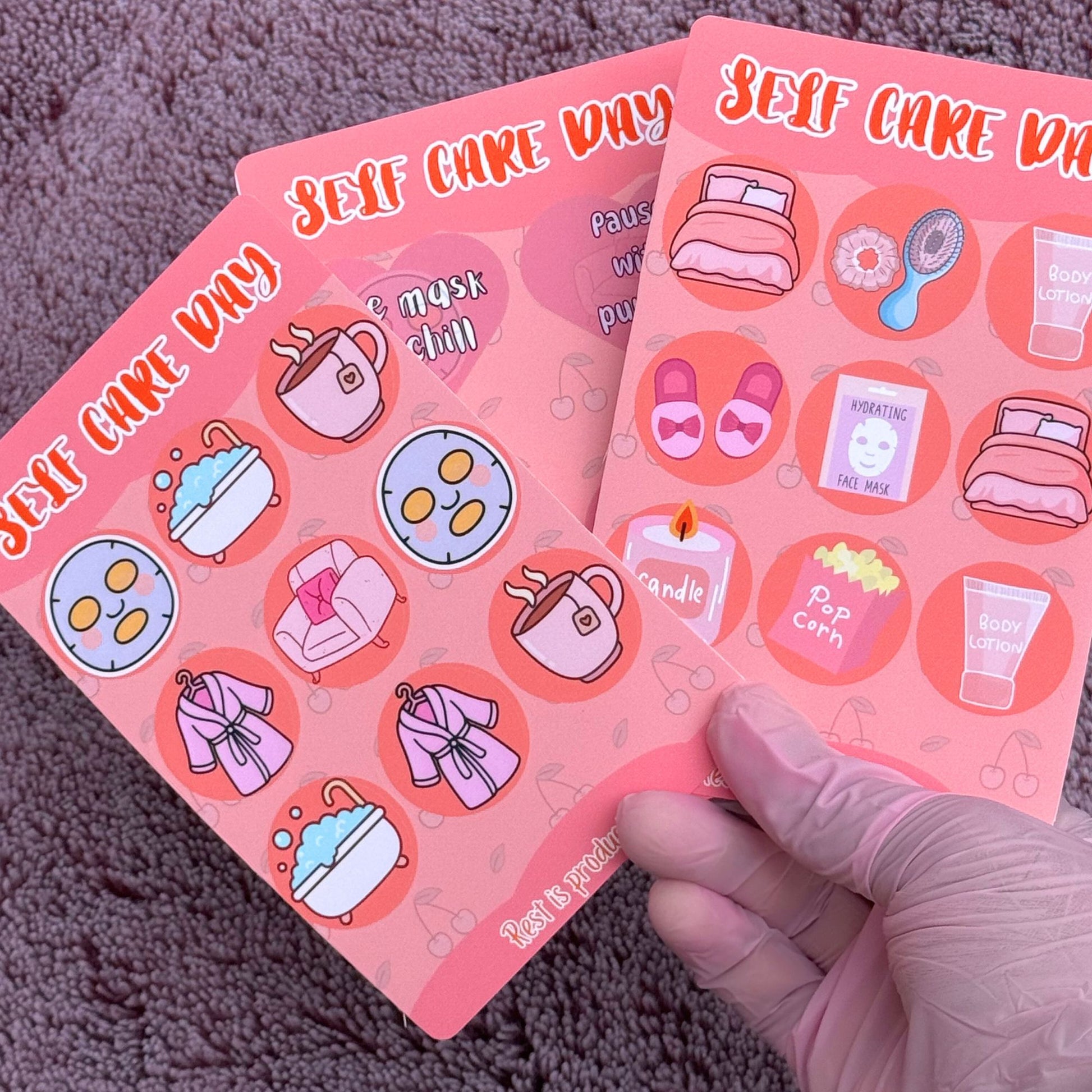 Self Care Day Stickers, journaling and mental wellness planning, 3pcs Set Stickers, Rest and Productivity Stickers, Custom made Stickers